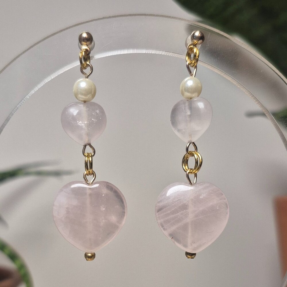 Rose Quartz Hearts Earings